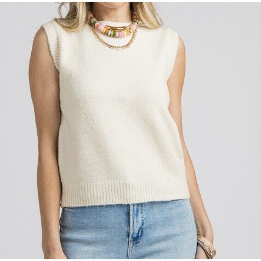 BAILEY Women sleeveless sweater cream ivory soft viscose quiet luxury size L